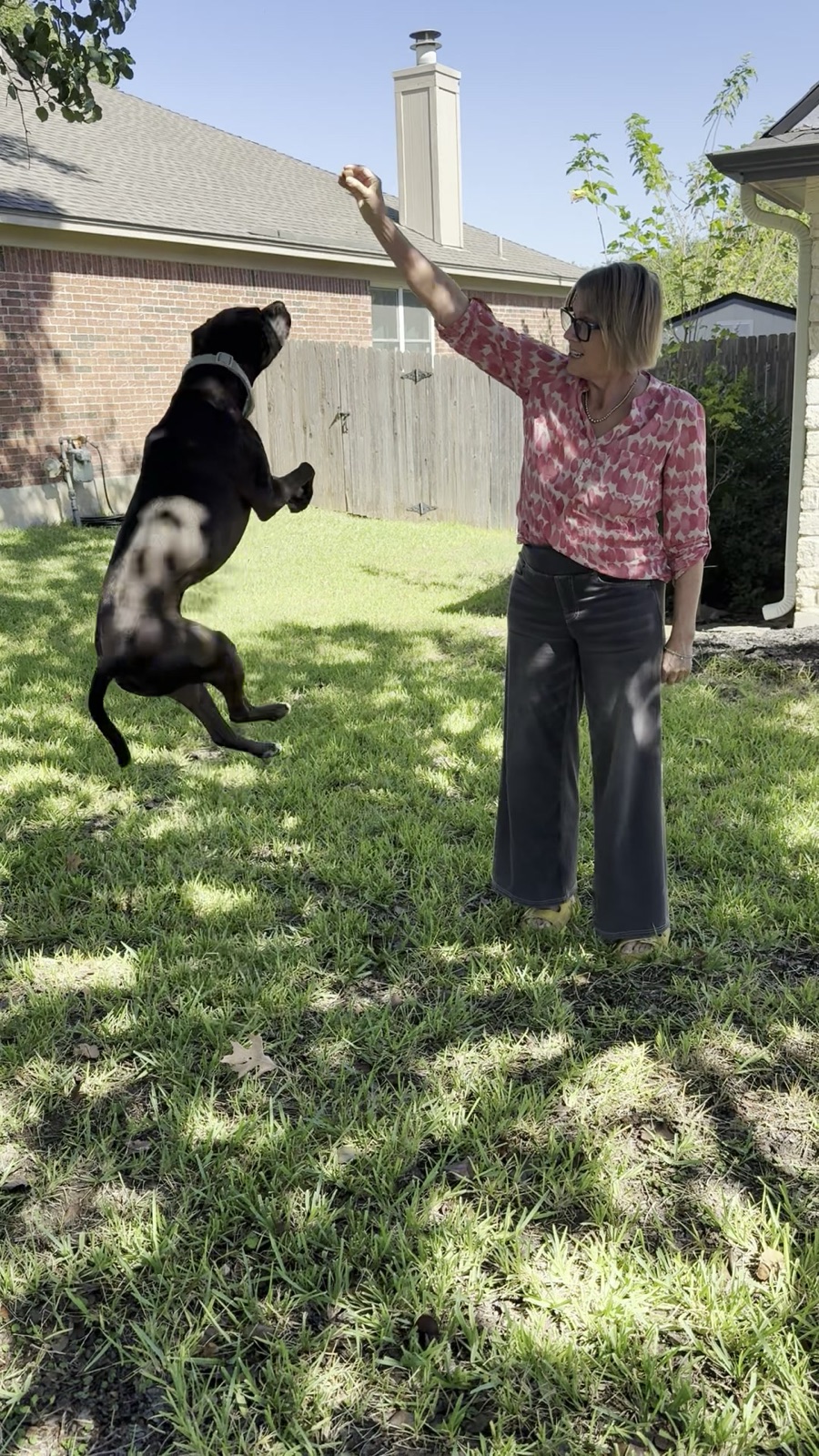 Maisie mid box jump beside Kirsten